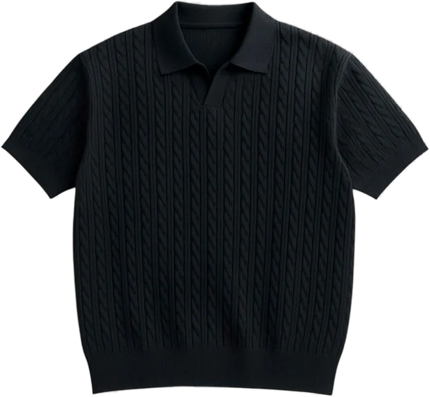 Black knit polo shirt