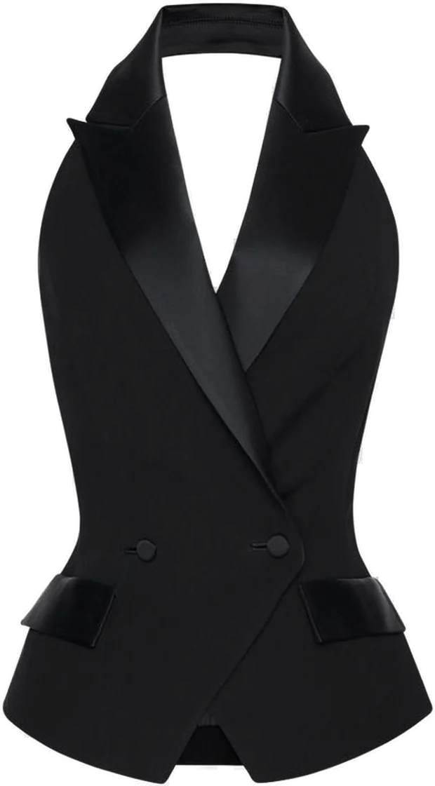 Black halter tuxedo vest